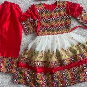 Red and white afghan dress
